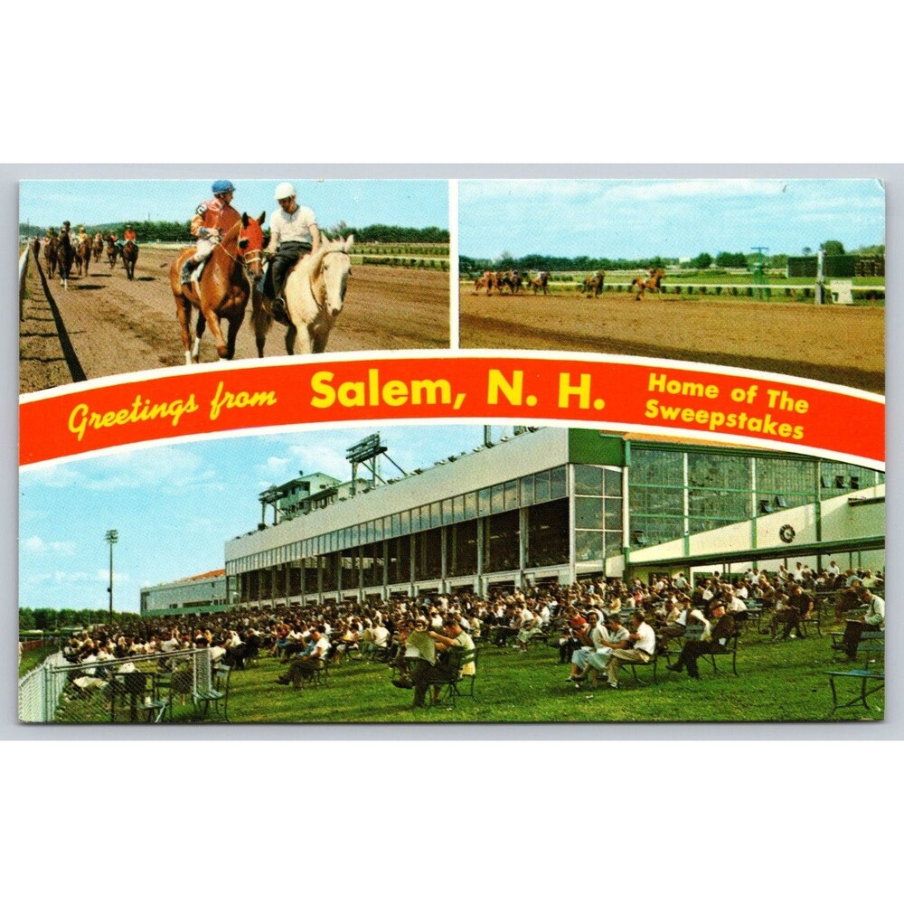 Vtg Postcard NH Salem Greetings Rockingham Park Home of the Sweepstakes Unposted